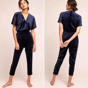 Anthropologie Saturday Sunday Velour Jumpsuit in Navy, Size Small
